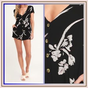 Amalia Black Floral Print Short Sleeve Romper